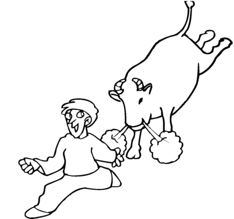 Bull Chases Boy Coloring Page